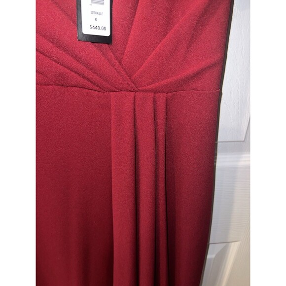 Badgley Mischka Dress 6 Womens Ruby Red Ruched Pleated Drape Sheath Career New - Picture 10 of 13